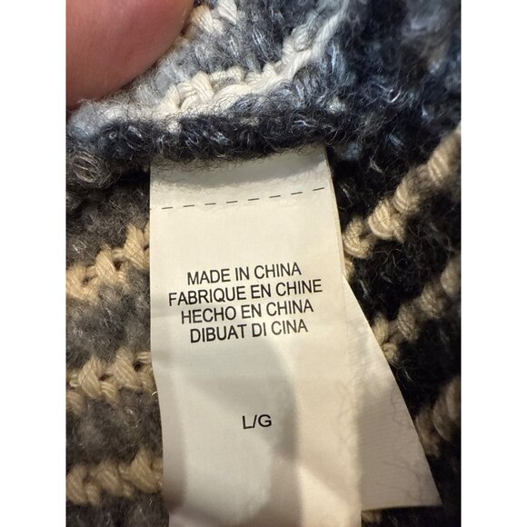 Lucky Brand Womens Longline Button Cardigan Sweater L Black & White Knit - Picture 3 of 8